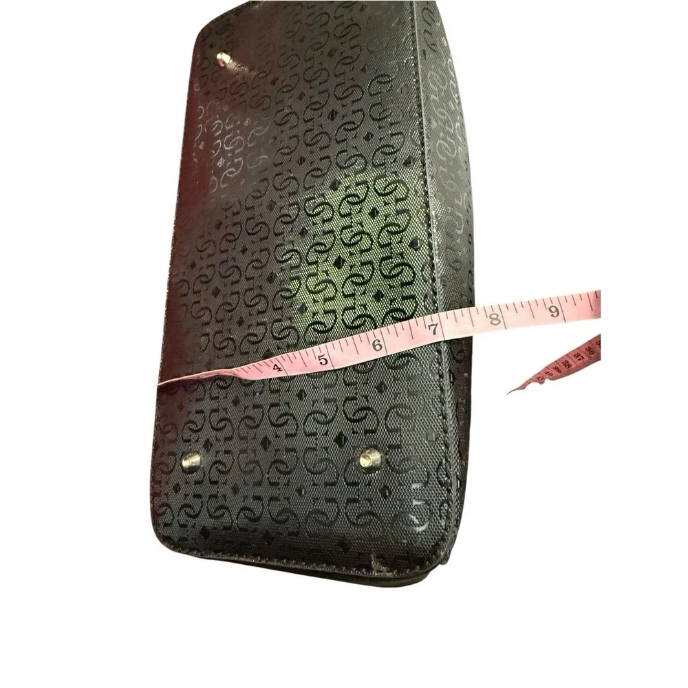 GUESS Black Tonal Logo Monogram Tote Gold Chain Shoulder Bag Charm Y2K